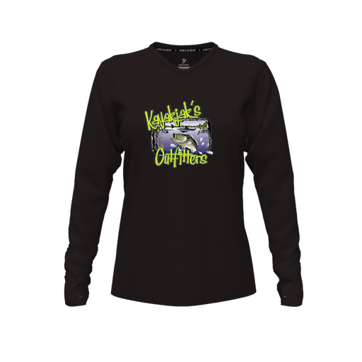 [CUS-DFW-TEES-CMF-VNK-LSL-BLK-FYXS-LOGO1] Decker Comfort T-Shirt (Female Youth XS, Black, V Neck, Logo 1, Long Sleeve)