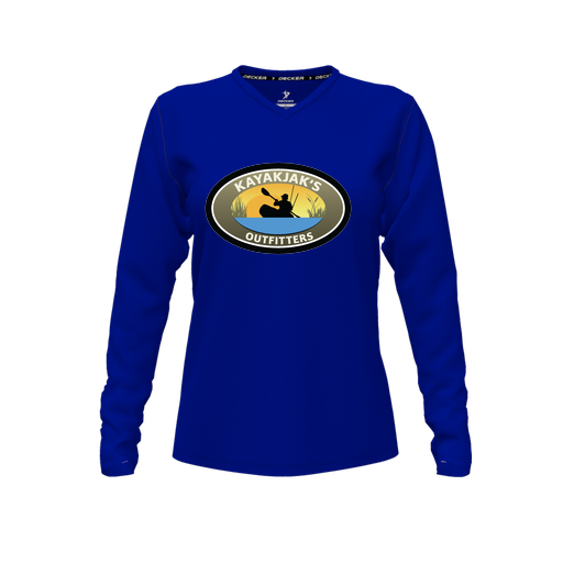 [CUS-DFW-TEES-CMF-VNK-LSL-RYL-FYXS-LOGO3] Decker Comfort T-Shirt (Female Youth XS, Royal, V Neck, Logo 3, Long Sleeve)