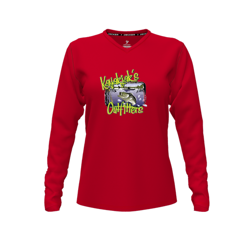 [CUS-DFW-TEES-CMF-VNK-LSL-RED-FYXS-LOGO1] Decker Comfort T-Shirt (Female Youth XS, Red, V Neck, Logo 1, Long Sleeve)