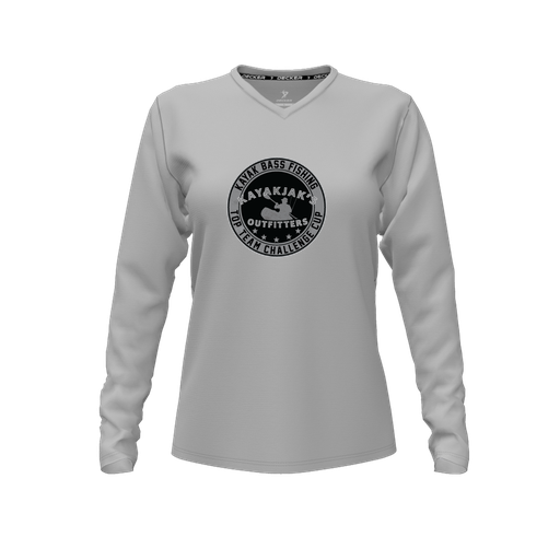 [CUS-DFW-TEES-CMF-VNK-LSL-GRY-FYXS-LOGO2] Decker Comfort T-Shirt (Female Youth XS, Gray, V Neck, Logo 2, Long Sleeve)