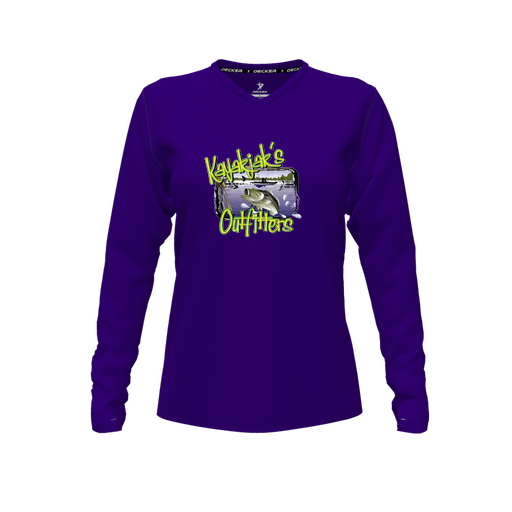 [CUS-DFW-TEES-CMF-VNK-LSL-PUR-FYXS-LOGO1] Decker Comfort T-Shirt (Female Youth XS, Purple, V Neck, Logo 1, Long Sleeve)