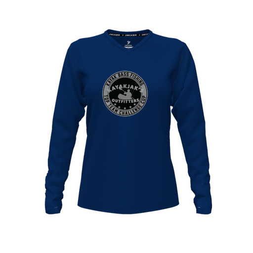 [CUS-DFW-TEES-CMF-VNK-LSL-NVY-FYXS-LOGO2] Decker Comfort T-Shirt (Female Youth XS, Navy, V Neck, Logo 2, Long Sleeve)