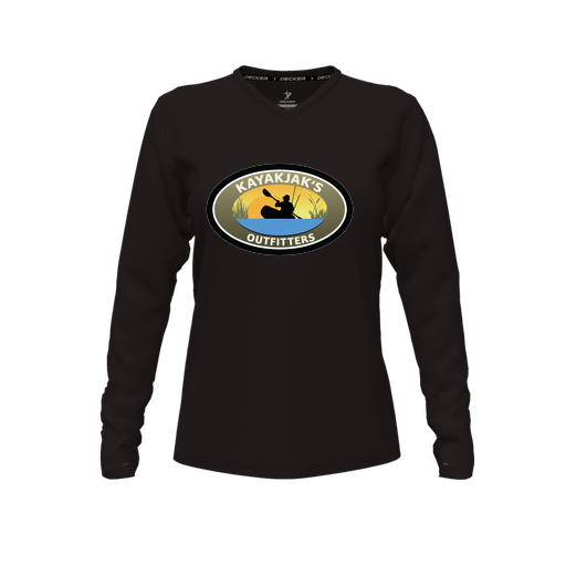 [FTLVPTBK-FYXS-LOGO3] Decker Performance T-Shirt (Female Youth XS, Black, V Neck, Logo 3, Long Sleeve)