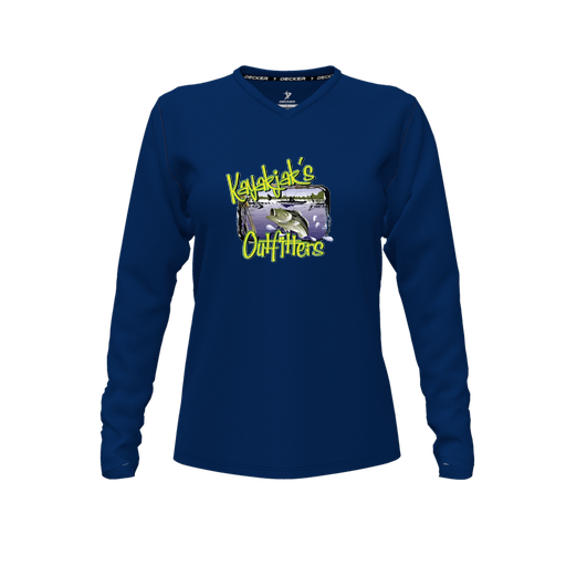 [FTLVPTNV-FYXS-LOGO1] Decker Performance T-Shirt (Female Youth XS, Navy, V Neck, Logo 1, Long Sleeve)