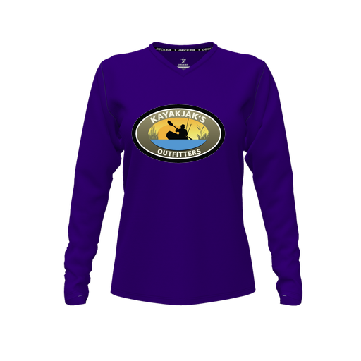 [CUS-DFW-TEES-PER-VNK-LSL-PUR-FYXS-LOGO3] Decker Performance T-Shirt (Female Youth XS, Purple, V Neck, Logo 3, Long Sleeve)